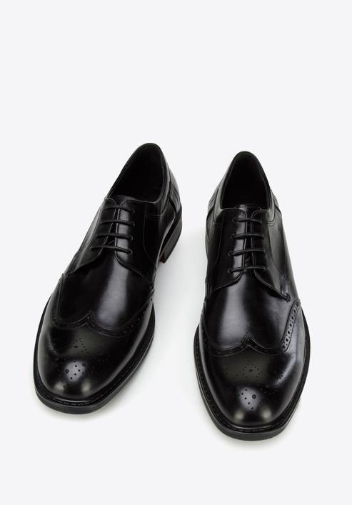 Elegáns férfi bőr cipő perforációkkal, fekete, 96-M-506-1-43, Fénykép 3