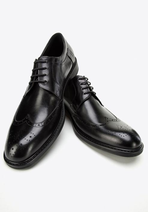 Elegáns férfi bőr cipő perforációkkal, fekete, 96-M-506-1-42, Fénykép 7