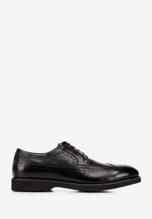 Elegáns férfi brogues bőrcipő gumihab talppal, fekete, 94-M-511-1-40, Fénykép 1