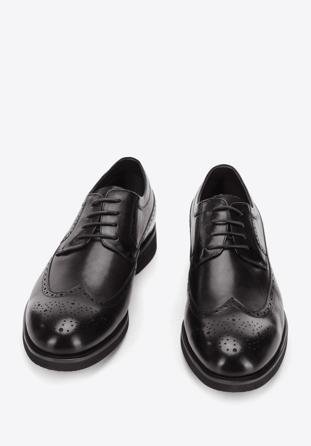 Elegáns férfi brogues bőrcipő gumihab talppal, fekete, 94-M-511-1-40, Fénykép 1