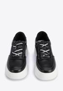 Könnyű platformtalpú női bőr sportcipő, fekete és fehér, 95-D-951-1-37, Fénykép 3