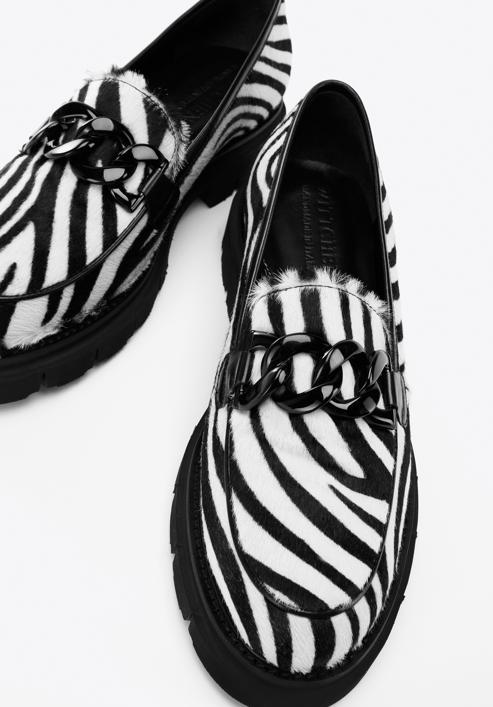 Női bőr loafer cipő, fekete és fehér, 97-D-111-1-36, Fénykép 9