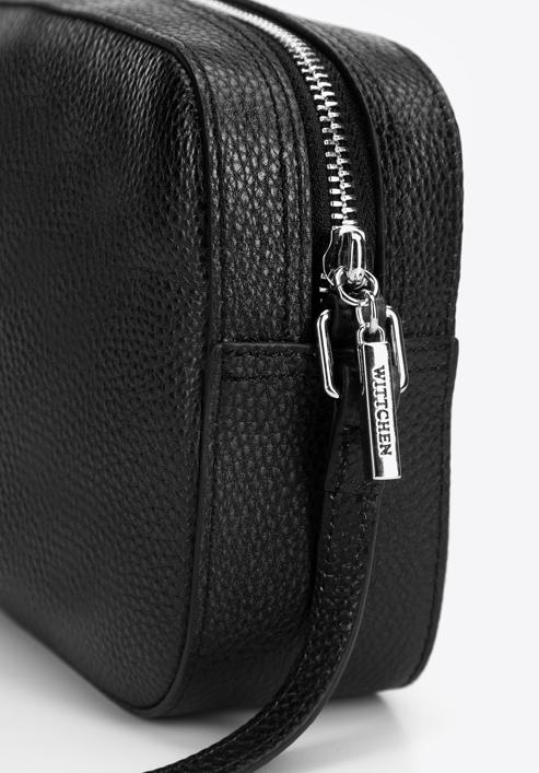 Bőr crossbody táska, fekete ezüst, 29-4E-014-G, Fénykép 4