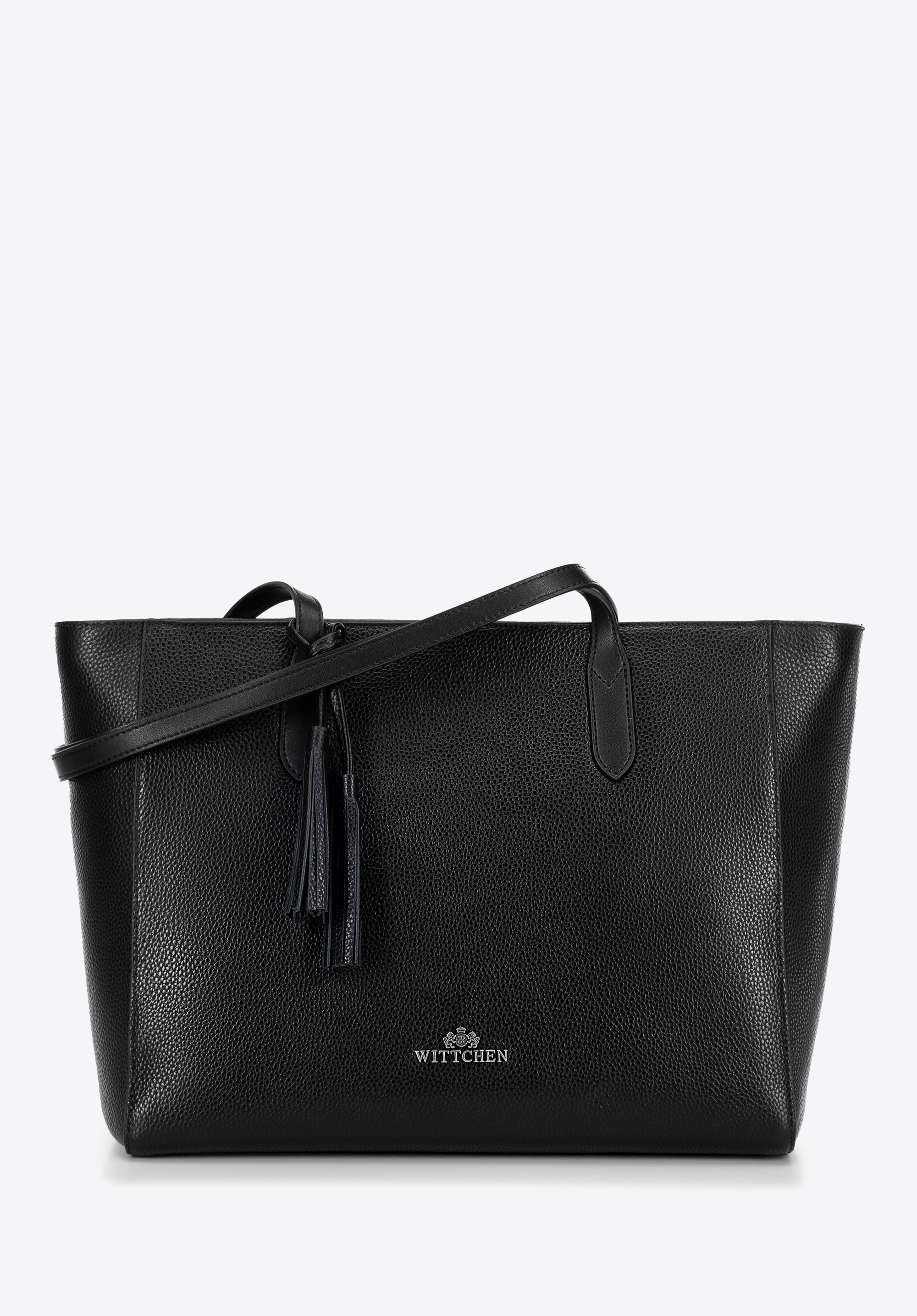 Bőr shoppertáska bojttal, fekete ezüst, 100-4E-610-1G, Fénykép 1