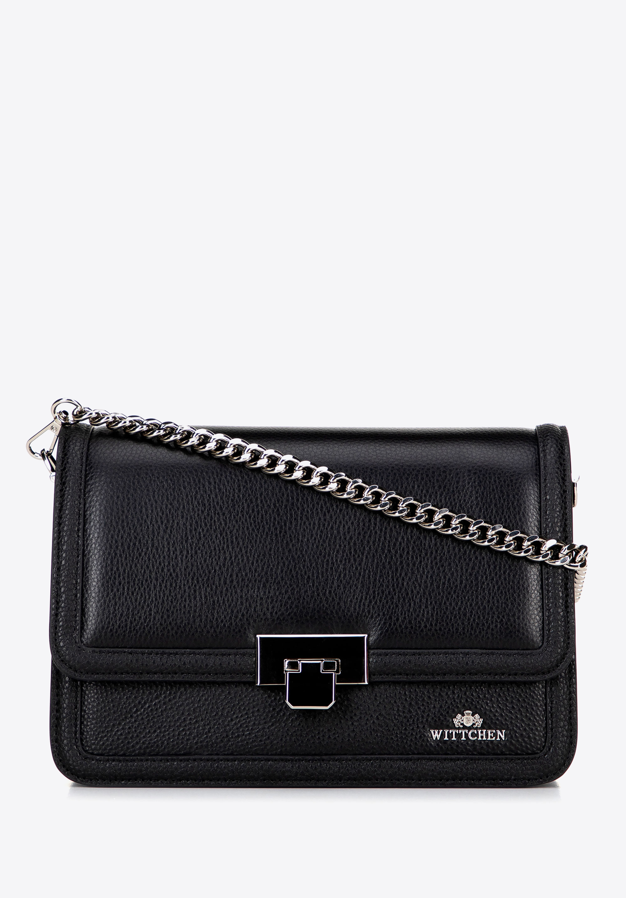 Bőr táska láncos vállpánttal, fekete ezüst, 100-4E-206-Z, Fénykép 1