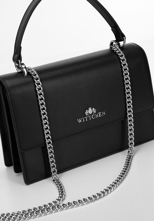 Klasszikus női bőr táska lánccal, fekete ezüst, 98-4E-624-0G, Fénykép 5
