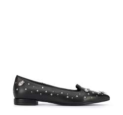 Női bőr topánka bogár formájú ékszerdíszekkel és szegecsekkel, fekete ezüst, 95-D-505-1S-37, Fénykép 1