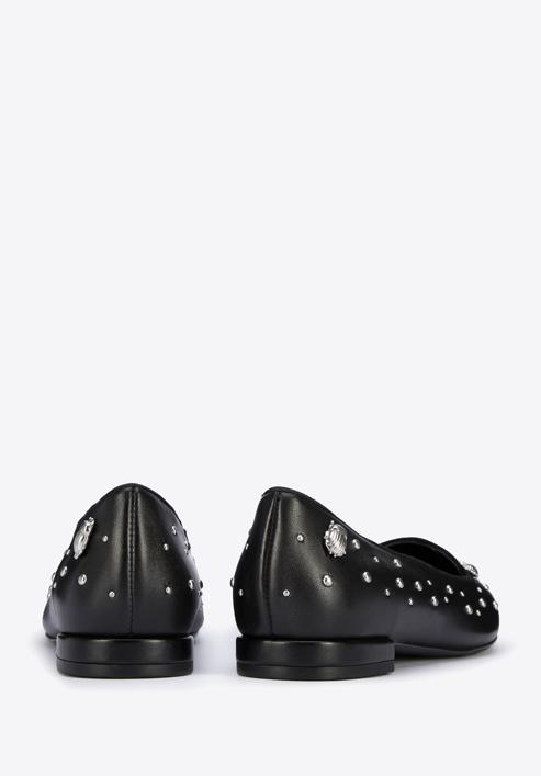 Női bőr topánka bogár formájú ékszerdíszekkel és szegecsekkel, fekete ezüst, 95-D-505-1S-35, Fénykép 4