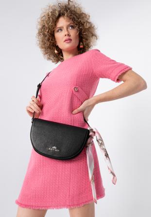 Női saddle bag szabású kézitáska szemcsézett bőrrel, fekete ezüst, 29-4E-022-1S, Fénykép 1