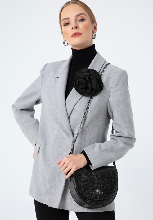 Női texturált bőr crossbody táska, fekete ezüst, 97-4E-004-Z, Fénykép 15