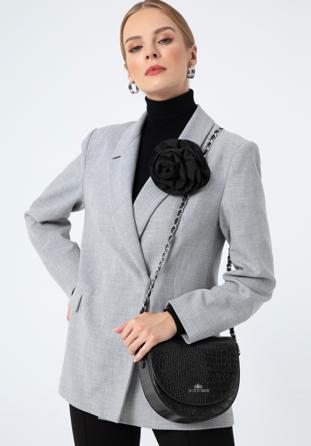 Női texturált bőr crossbody táska, fekete ezüst, 97-4E-004-1S, Fénykép 1