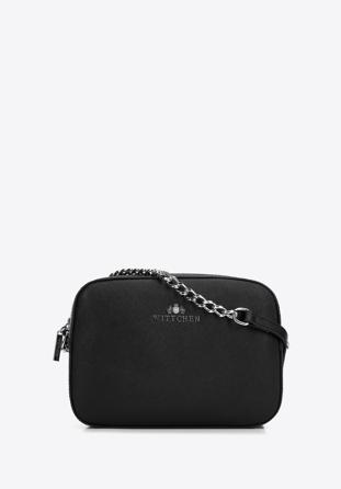 Saffiano bőr láncos crossbody táska, fekete ezüst, 29-4E-019-1S, Fénykép 1