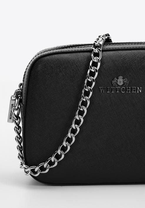 Saffiano bőr láncos crossbody táska, fekete ezüst, 29-4E-019-P, Fénykép 4