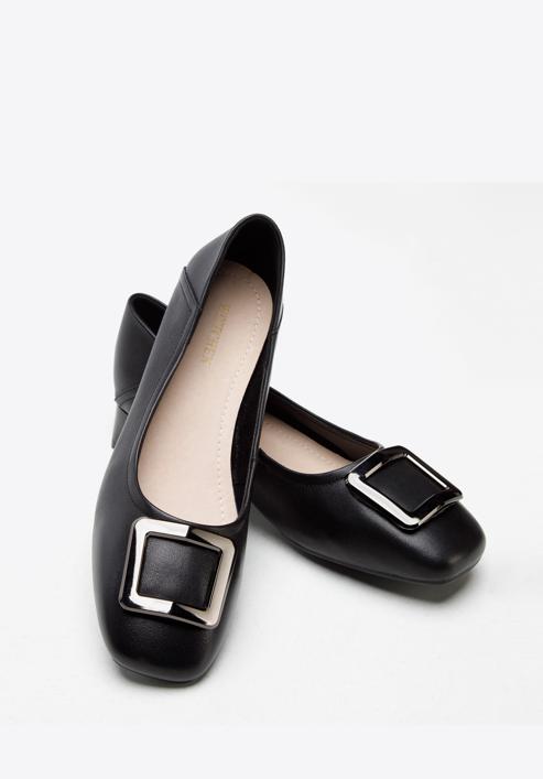 Csattal díszített női bőr topánka, fekete-fekete-kék, 94-D-950-1G-37, Fénykép 7
