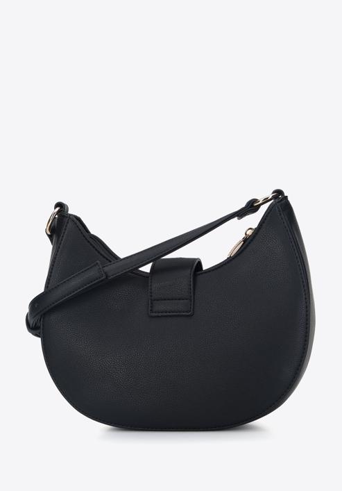 Félhold alakú női táska karikadíszekkel, fekete, 95-4Y-419-1, Fénykép 2
