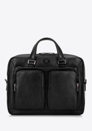 Férfi 15.6"-os bőr laptop táska domború zsebekkel, fekete, 98-3U-903-1, Fénykép 1