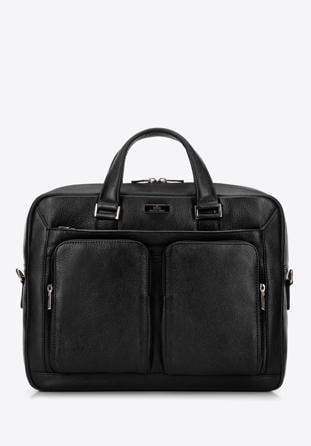 Férfi 15.6"-os bőr laptop táska domború zsebekkel, fekete, 98-3U-903-1, Fénykép 1