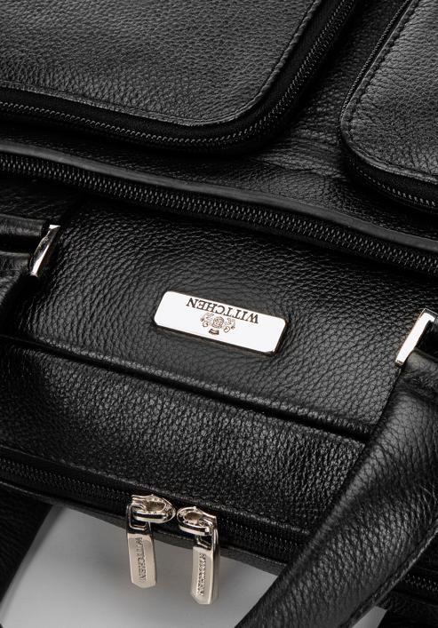 Férfi 15.6"-os bőr laptop táska domború zsebekkel, fekete, 98-3U-903-Z, Fénykép 4