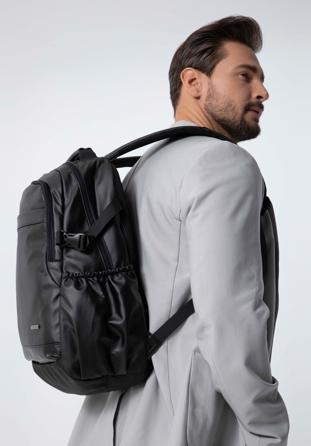 Férfi 15,6"-os laptop hátizsák műbőr díszítéssel, fekete, 98-3P-202-1, Fénykép 1