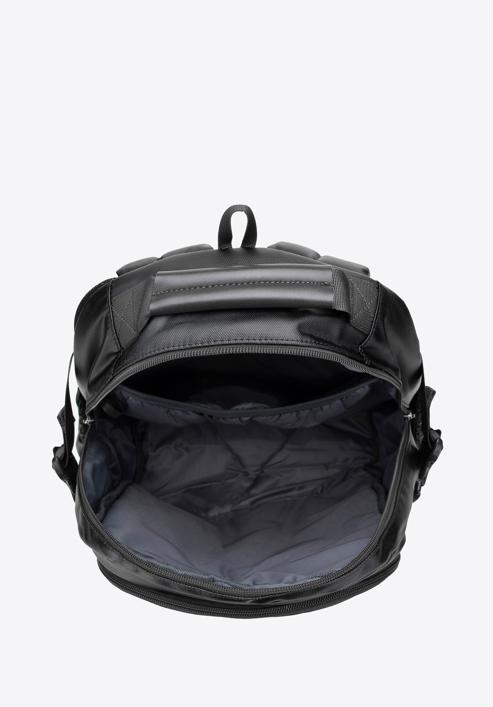 Férfi 15,6"-os laptop hátizsák műbőr díszítéssel, fekete, 98-3P-202-1, Fénykép 3