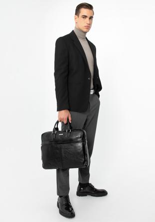 Férfi 17-es bőr laptoptáska domború elülső zsebbel, fekete, 97-3U-002-1, Fénykép 1