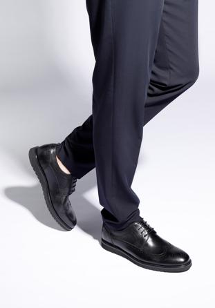 Férfi bőr brogues cipő könnyű talppal, fekete, 96-M-501-1-40, Fénykép 1