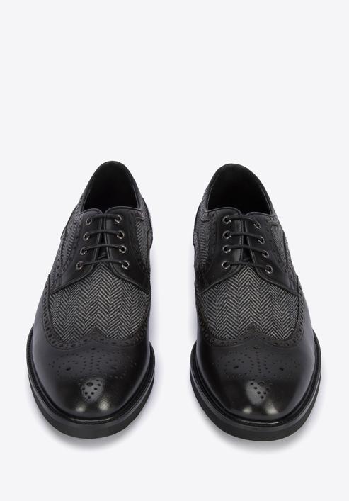 Férfi bőr brogues félcipő halszálka mintával, fekete, 95-M-501-1-45, Fénykép 3