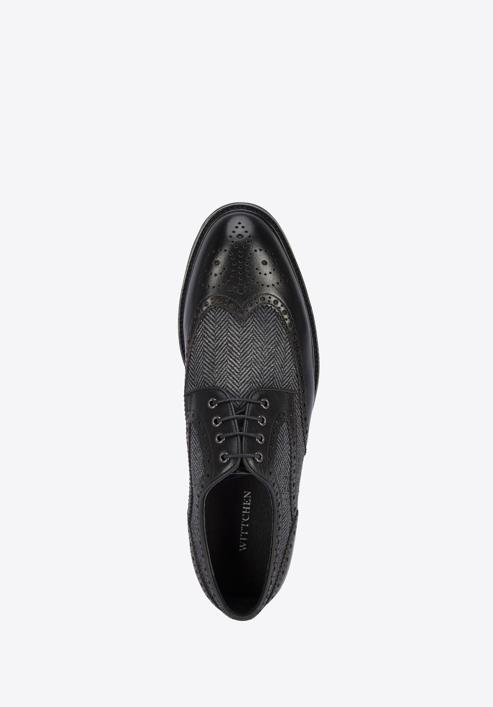 Férfi bőr brogues félcipő halszálka mintával, fekete, 95-M-501-4-42, Fénykép 5