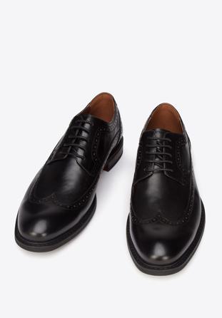Férfi bőr cipő perforációval, fekete, 93-M-912-1-40, Fénykép 1
