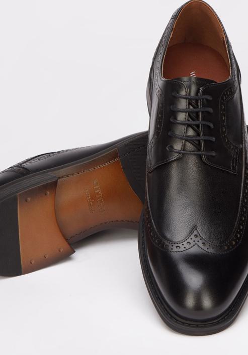 Férfi bőr cipő perforációval, fekete, 93-M-912-1-40, Fénykép 7