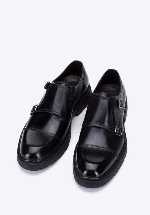 Férfi bőr csatos cipő, fekete, 97-M-510-4-44, Fénykép 2