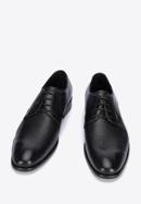 Férfi bőr derby cipő fonott mintás orrall, fekete, 95-M-505-4-42, Fénykép 2