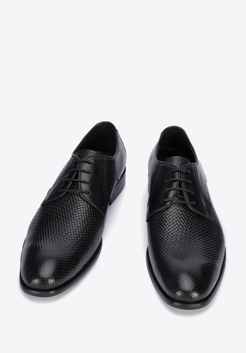 Férfi bőr derby cipő fonott mintás orrall, fekete, 95-M-505-4-45, Fénykép 2