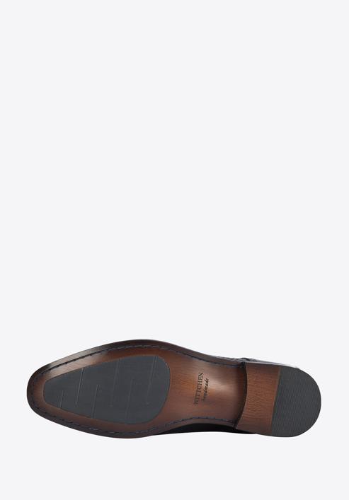Férfi bőr derby cipő fonott mintás orrall, fekete, 95-M-505-4-42, Fénykép 6