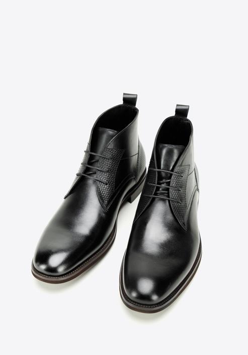 Férfi bőr fűzős cipő, fekete, 97-M-505-4-44, Fénykép 2
