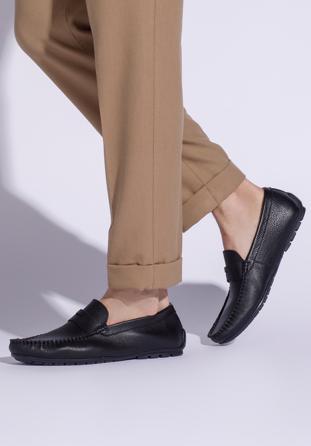 Férfi bőr mokaszin cipő, fekete, 94-M-903-1-41, Fénykép 1