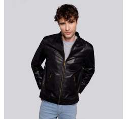 Férfi bőr motoros dzseki zsebbel, fekete, 92-09-650-1-L, Fénykép 1