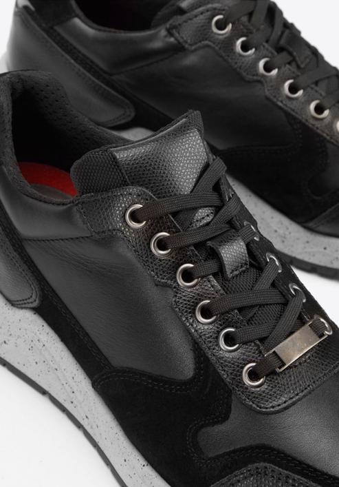 Férfi bőr sportcipő vastag talppal, fekete, 93-M-300-1-40, Fénykép 7