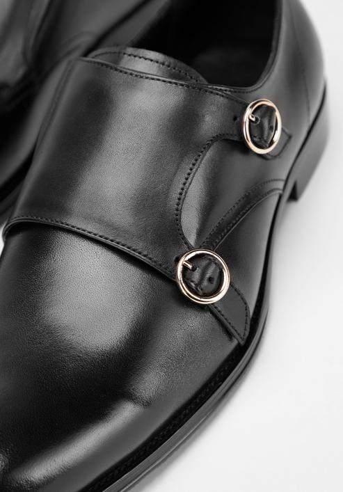Férfi dupla monk szabású bőrcipő kerek csatokkal, fekete, 98-M-712-1-45, Fénykép 8