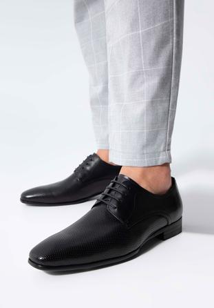 Férfi formális bőrcipő dekoratív perforációval, fekete, 98-M-705-1P-41, Fénykép 1