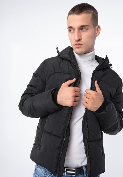 Férfi kapucnis steppelt kabát, fekete, 97-9D-952-1-M, Fénykép 2