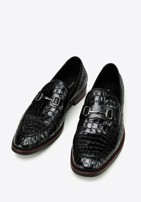Férfi krokodilmintás bőr cipő, fekete, 97-M-508-1-45, Fénykép 2