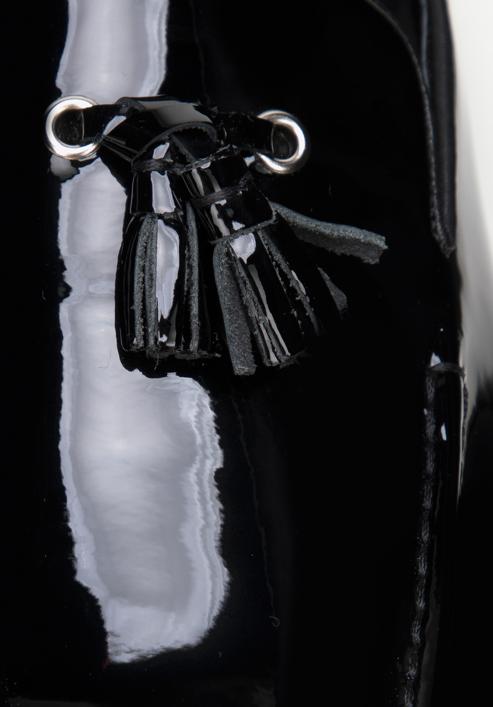 Férfi lakkbőr mokaszin dekoratív bojttal, fekete, 98-M-708-1L-44, Fénykép 8