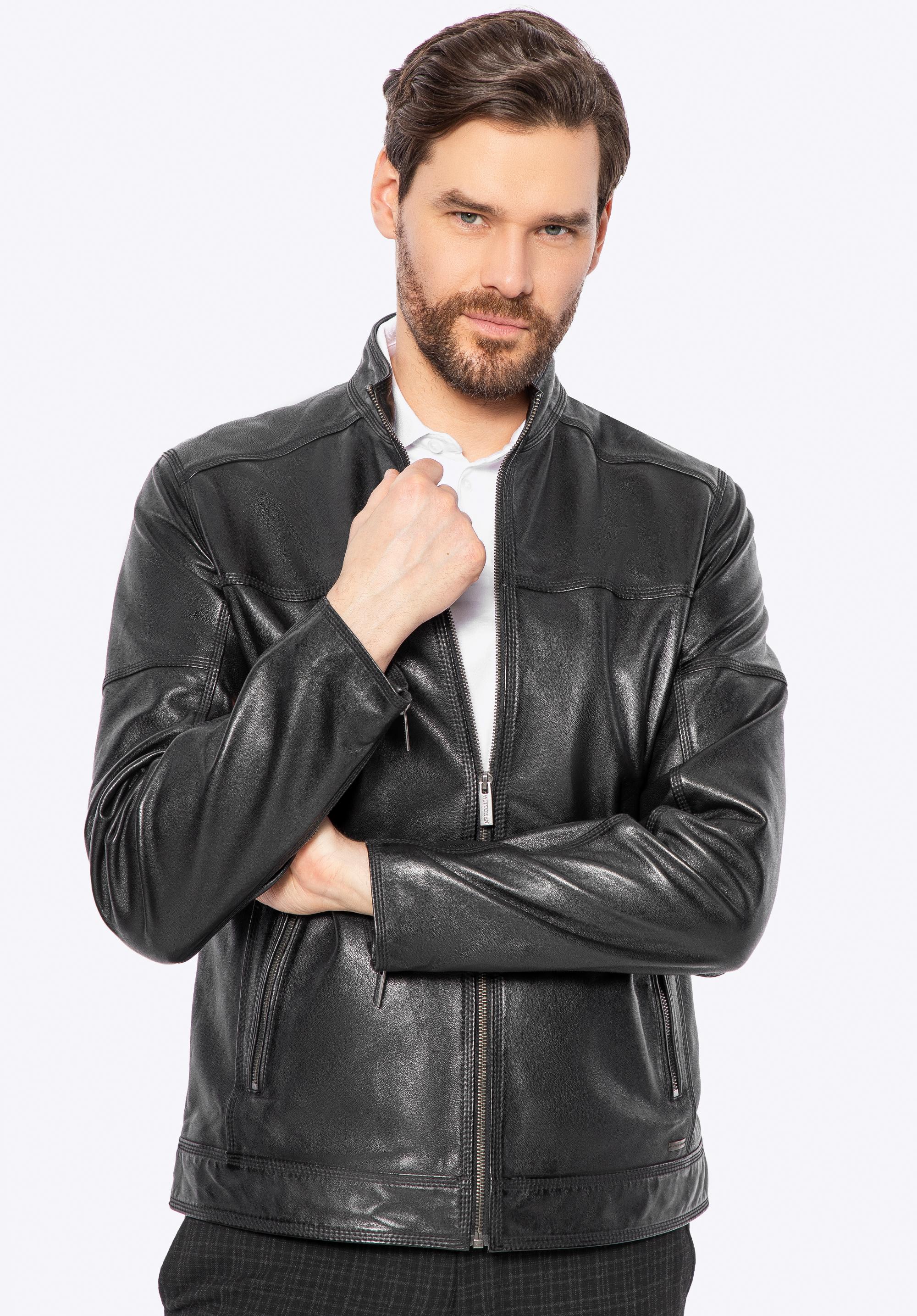 Férfi motoros bőrdzseki, fekete, 100-09-807-1-3XL, Fénykép 1