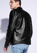 Férfi ökobőr kabát állógallérral egyenes, fekete, 96-9P-150-1-XL, Fénykép 4