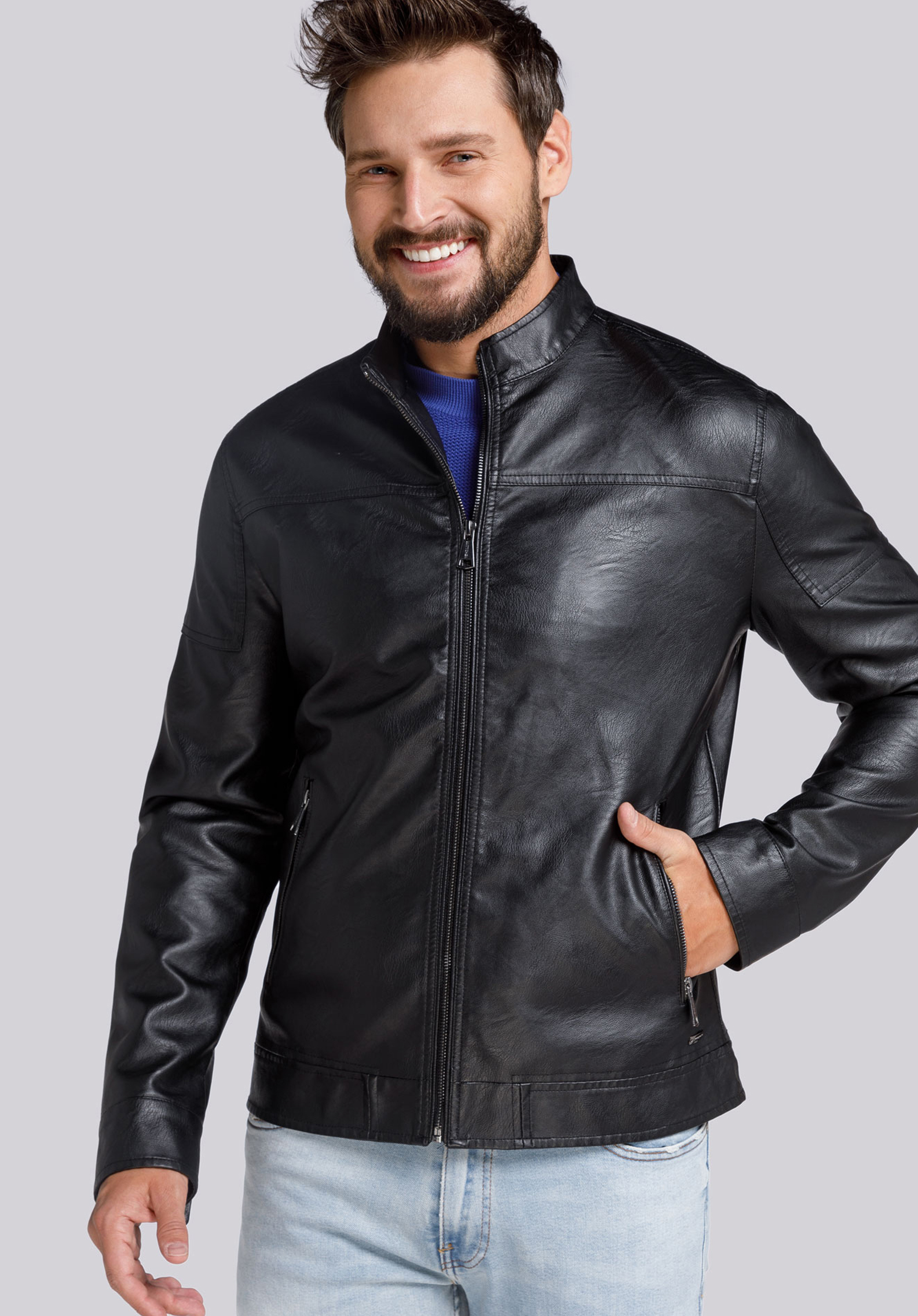 Férfi ökobőr dzseki, fekete, 94-9P-154-1-2XL, Fénykép 1