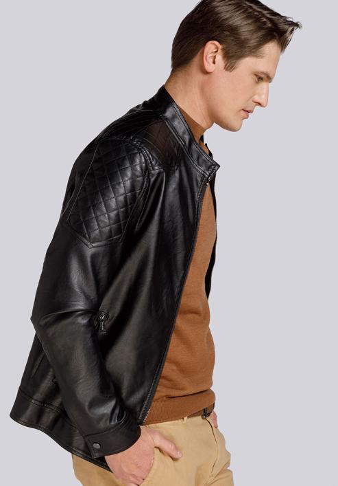Férfi oversize steppelt kabát, fekete, 93-9P-106-1-XL, Fénykép 3