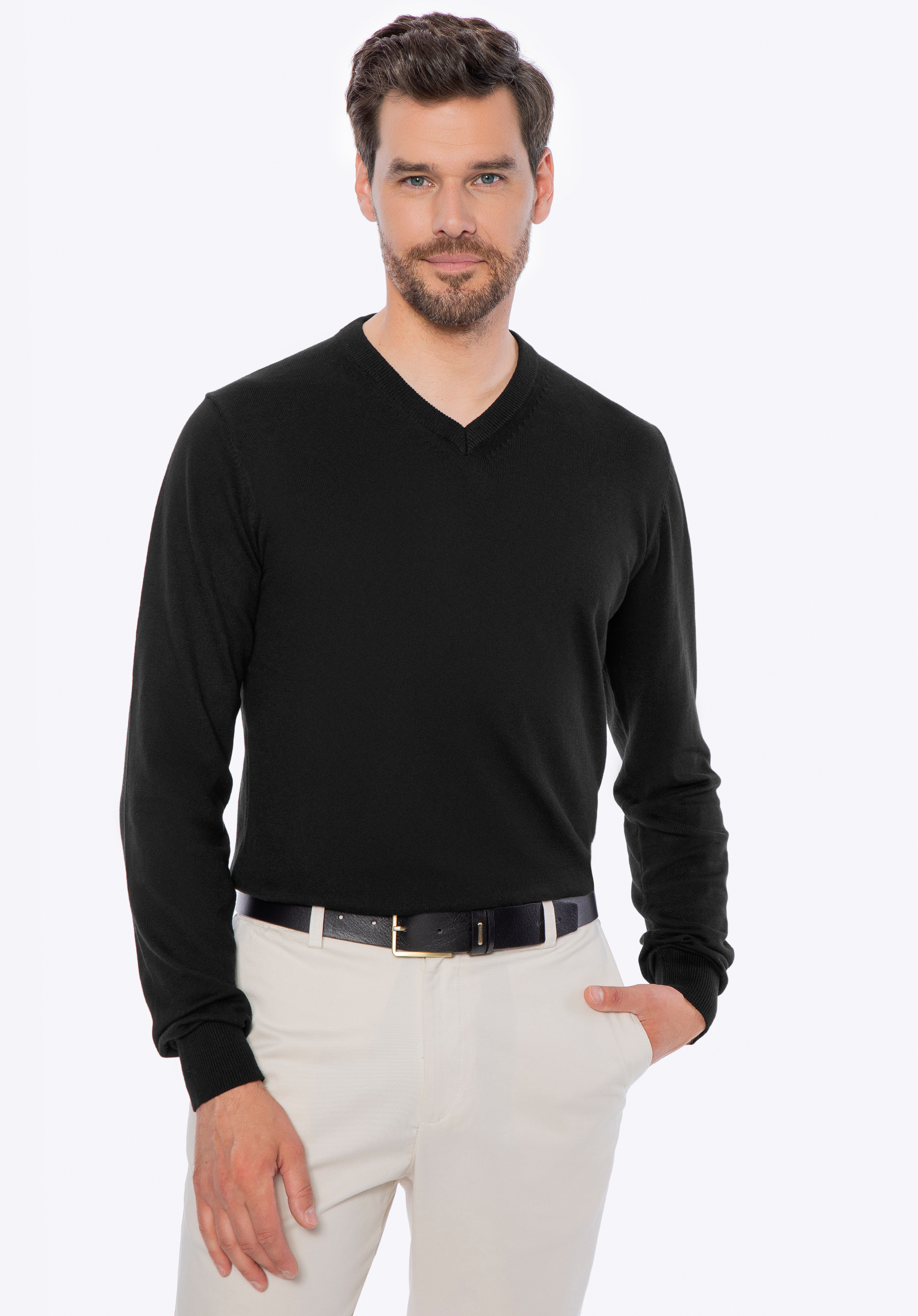 Férfi pamut és kasmír keverék pulóver, fekete, M0-99-104-1-XL, Fénykép 1