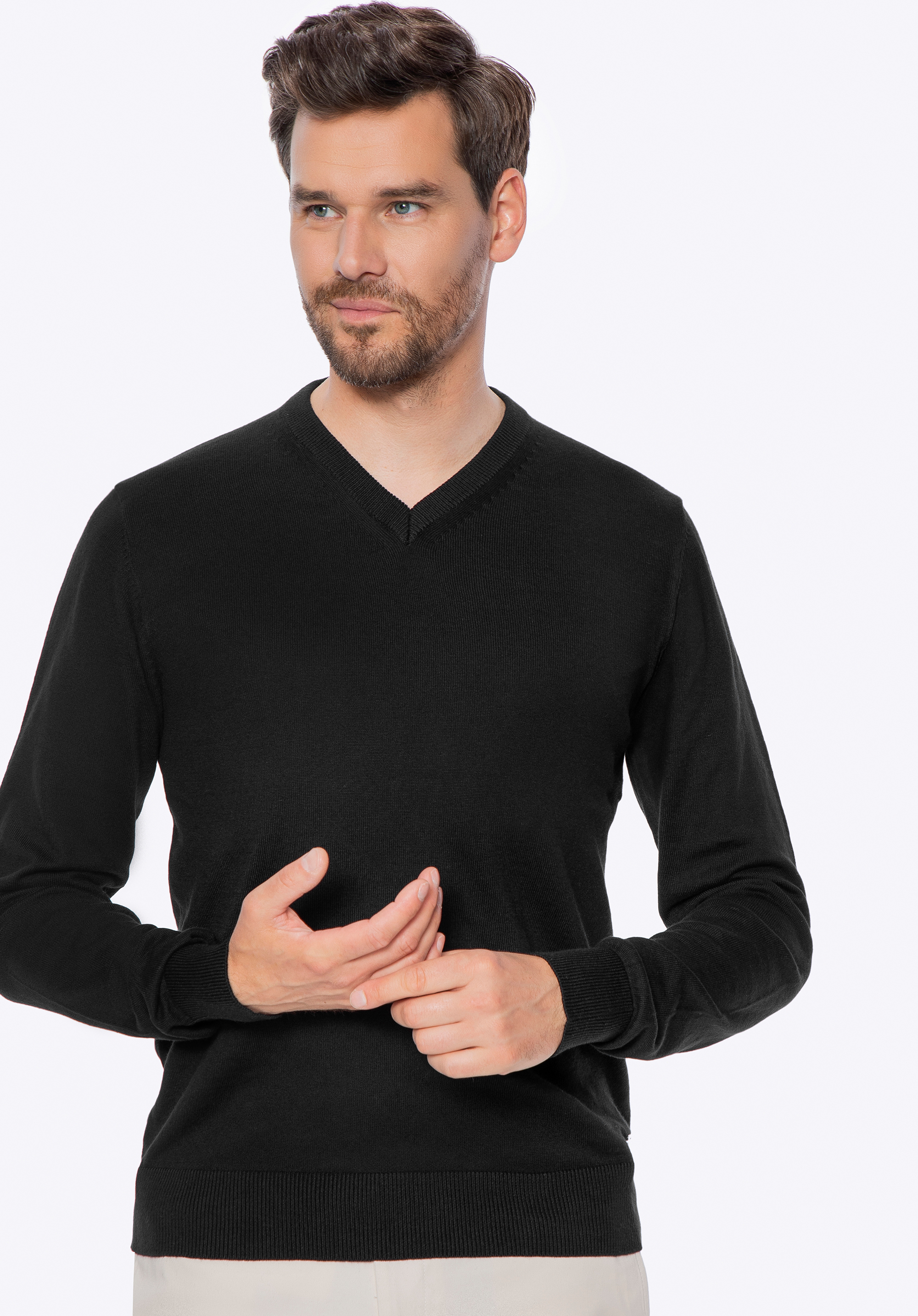 Férfi pamut és kasmír keverék pulóver, fekete, M0-99-104-1-XL, Fénykép 1