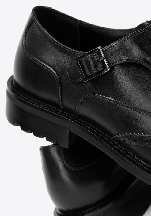 Férfi perforált bőr monk cipő, fekete, 98-M-714-5-44, Fénykép 8